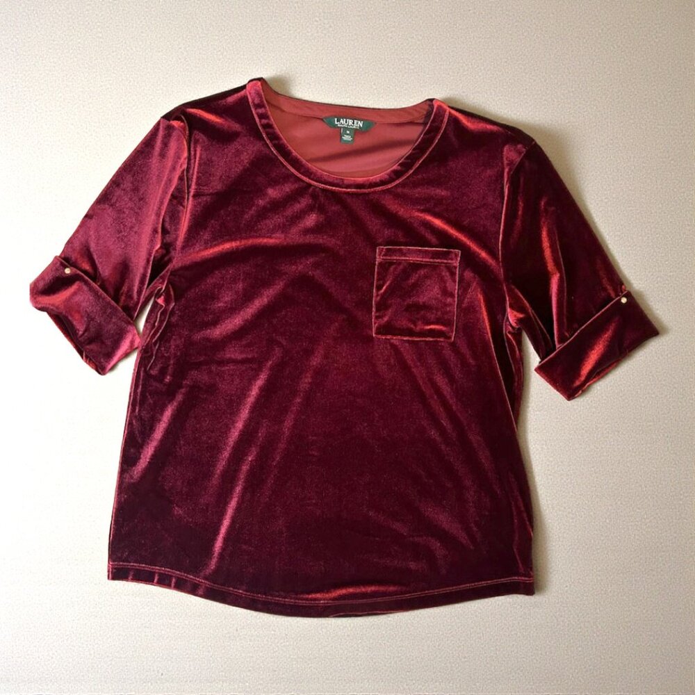 Lauren Ralph Lauren deep burgundy velvet  top